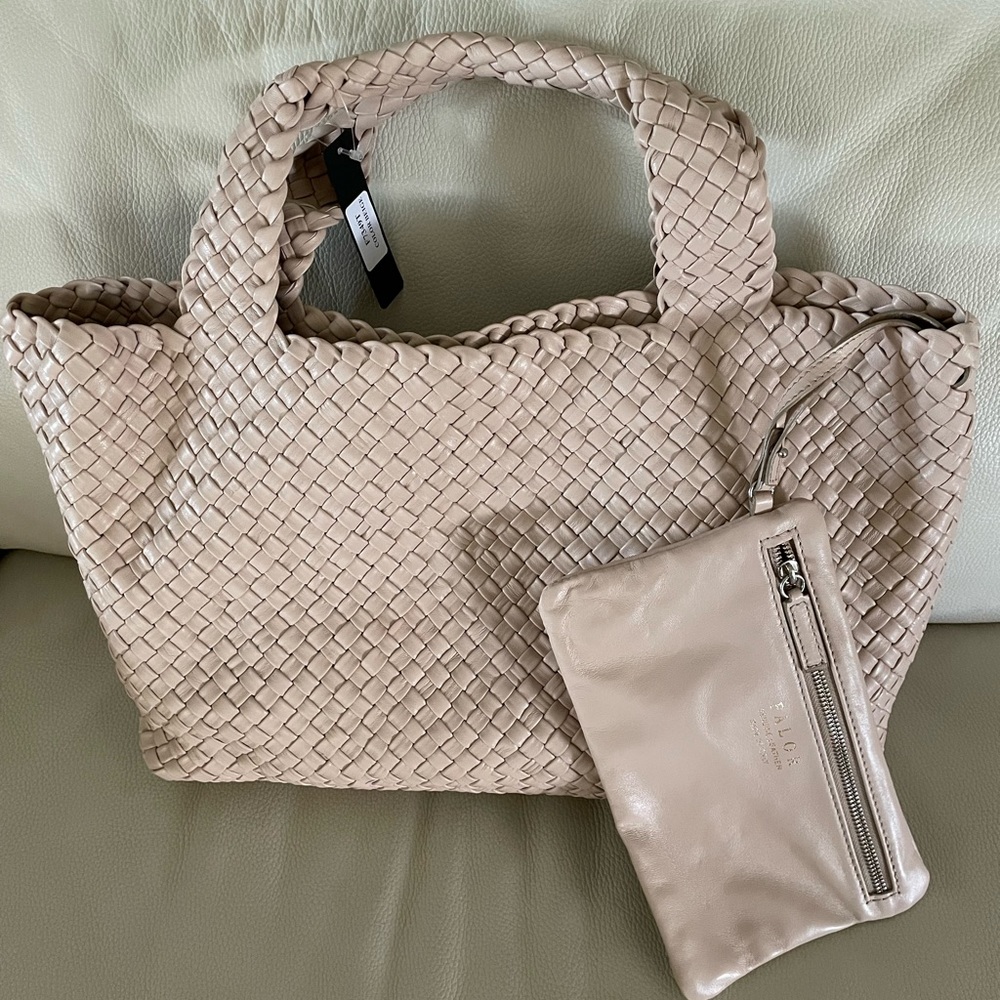 NWT FALOR BEIGE Hand woven soft Italian leather tote/Shoulder bag XL